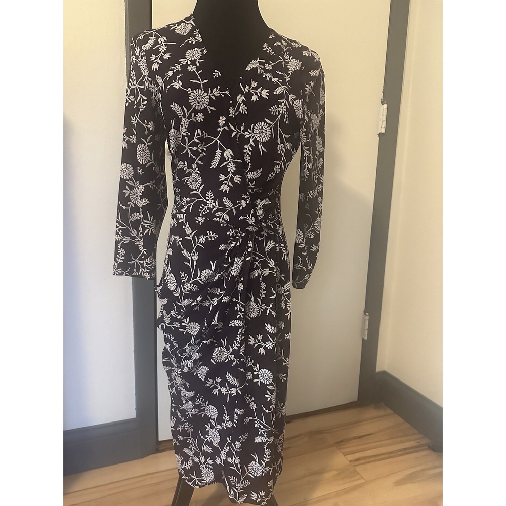 Eliza J Faux Wrap Floral‎ V-Neck Midi Dress size 8